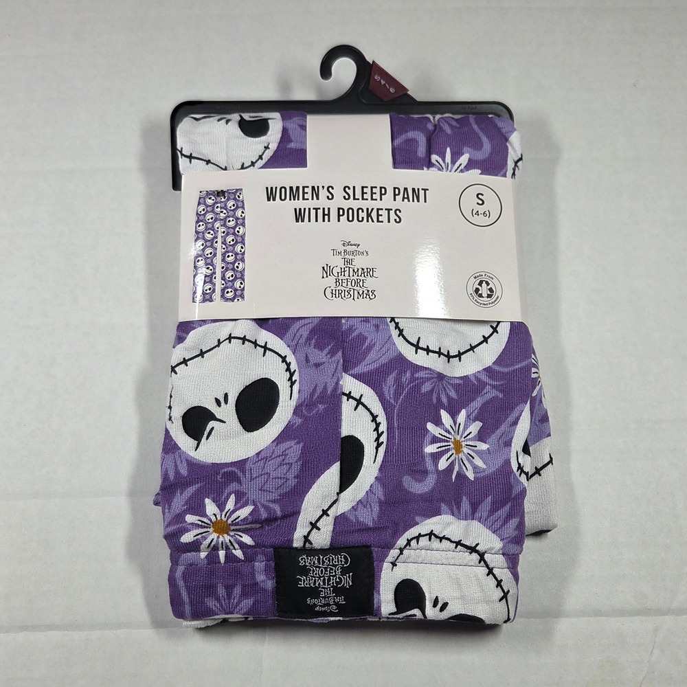 Disney Nightmare Before Christmas Purple Jack Skellington Sleep Pants Pockets S
